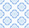 Regular abstract round retro blossoms light blue and purple on white