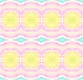 Regular circles and diamond pattern yellow pink violet and light blue horizontally Royalty Free Stock Photo