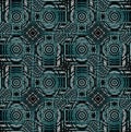 Regular concentric circles and diamond pattern green turquoise gray brown black Royalty Free Stock Photo