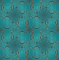 Regular concentric circles pattern with diamonds turquoise, aquamarine brown