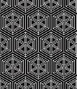 Regular contrast endless pattern with intertwine three-dimensional figures, continuous illusory geometric background.