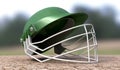 Cricket Helmet On Cracket Pitch Front Royalty Free Stock Photo