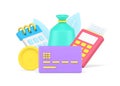 Regular monthly financial payment with sack of money golden coins and calendar reminder 3d icon