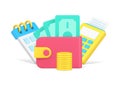 Regular monthly payment for credit or mortgage with calendar and cash money wallet 3d icon