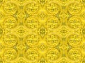 Regular ornate circles and diamond pattern in yellow shades