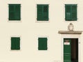 Regular pattern of green windows and door in exterior wall of museum building. Croatia Royalty Free Stock Photo