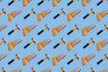 Regular Pattern Toy Saw Hammer Light Blue Background Construction Minimal Concept Royalty Free Stock Photo