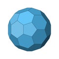 Blue truncated icosahedrons. Geometric soccer ball or football shape. Archimedean solid.