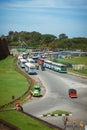 Regular public Sri Lankan bus stop. Moring traffic in the city Galle