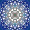 Regular round floral ornament dark blue, blue gray, brown and white, ornate and dreamy