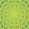 Regular round symmetric ornament in star shape light blue pale green yellow centered