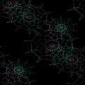 Regular seamless star pattern multicolored outlines on black Royalty Free Stock Photo