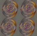 Regular spirals pattern silver gray and gold with purple outlines vertically