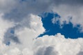 Regular spring clouds on blue sky at daylight in continental europe. Close shot with telephoto lens