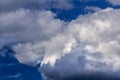 Regular spring clouds on blue sky at daylight in continental europe. Close shot wit telehoto lens and polarizing filter.