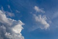 Regular spring clouds on blue sky at daylight. Close shot wit telephoto lens and polarizing filter.