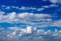 Regular spring clouds on blue sky at daylight in continental europe. Shot wit telehoto lens and polarizing filter.