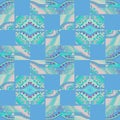 Regular squares and diamond pattern blue pink turquoise shifted