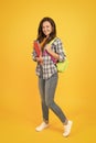 Regular student carry workbooks. Student life. School girl with backpack. Woman adult student. Final exam and graduation Royalty Free Stock Photo