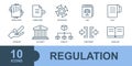 Regulation icons set  line, outline vector sign, linear style pictogram isolated on white. Symbol, logo illustration Royalty Free Stock Photo