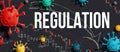 Regulation theme with viruses and stock price charts