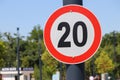 Regulatory signs, maximum speed limit traffic sign 20 KM.