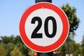 Regulatory signs, maximum speed limit traffic sign 20 KM.