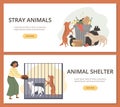 Rehabilitation or adoption shelter for stray dogs banners, vector illustration. Royalty Free Stock Photo
