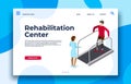 Rehabilitation center landing page. Vector recovery patient