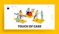 Rehabilitation, Disabled Physiotherapy Landing Page Template. Characters Engaged Adaptive Physical Education