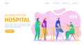 Rehabilitation hospital, clinical center landing vector illustration. People physical injuries therapy to restore health