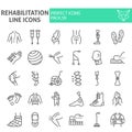 Rehabilitation line icon set, therapy symbols collection, vector sketches, logo illustrations, physiotherapy signs