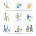 Rehabilitation vector human man icons for cognitive, physical and household rehabilitation medicine therapy