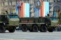 Rehearsal celebration of the 72th anniversary of the Victory Day WWII. Mine-Resistant Ambush Protected MRAP armored vehicles T Royalty Free Stock Photo