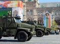 Rehearsal celebration of the 72th anniversary of the Victory Day WWII.Mine-Resistant Ambush Protected MRAP armored vehicles Ty Royalty Free Stock Photo