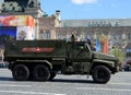 Rehearsal celebration of the 72th anniversary of the Victory Day WWII.Mine-Resistant Ambush Protected MRAP armored vehicles Ty