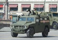 Rehearsal of parade in honor of Victory Day in Moscow. The GAZ Tigr is a Russian 4x4, multipurpose, all-terrain infantry mobility Royalty Free Stock Photo