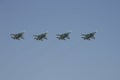 Rehearsal of the Victory Day celebration WWII. The airshow on the Red Square. Group of Sukhoi Su-34 Fullback is a Russian supe Royalty Free Stock Photo