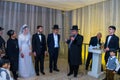 Rehovot, Israel - 11.01.2019. Rabbi blessing Jewish bride and groom in Jewish chasid wedding