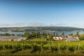 Reichenau Island, vineyards and greenhouses with view of Lake Constance, Germany Royalty Free Stock Photo