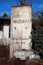 Reichenbach-im-Vogtland, Germany - March 10, 2023: Piece of Berlin Wall with words Never again in town of Reichenbach