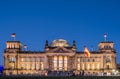The Reichstag building, seat of the German Parliament Deutscher Bundestag, at night in Berlin Royalty Free Stock Photo