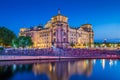 Reichstag building with Spree river at night, Berlin, Germany Royalty Free Stock Photo