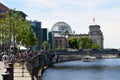 Reichstagufer street with MarschallbrÃÂ¼cke bridge and the Reichstag on the background with is glass dome, Berlin, Germany