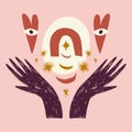 Reiki hand healing energy magical vector illustration Royalty Free Stock Photo