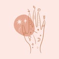 Reiki hand healing energy magical vector illustration Royalty Free Stock Photo