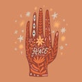 Reiki hand healing energy magical vector illustration Royalty Free Stock Photo