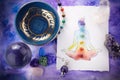 Reiki Healing chakra background, with watercolor painting and healing stones. Yoga, meditation concept.