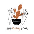 Reiki healing plants. Esoteric. Vector illustration.