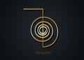 Reiki symbol infographic gold logo icon, a sacred sign. Spiritual energy. Alternative medicine. Esoteric mystical spiral, tattoo